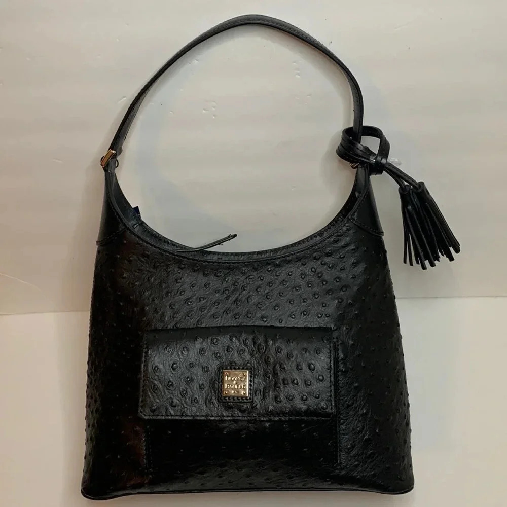 Dooney Bourke Shoulder Bag Hobo Ostrich Leather Black NWT - Picture 2 of 12